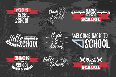 Set of School Typographic - Vintage Style Back to School. Vector illustration.のイラスト素材