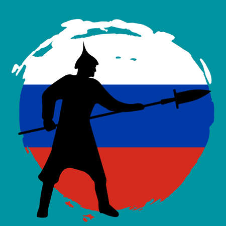 Warrior Silhouette on russia flag background. Isolated Vector illustration.のイラスト素材