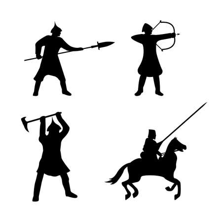 The Set of Warriors Silhouette on white background. Isolated Vector illustration.のイラスト素材