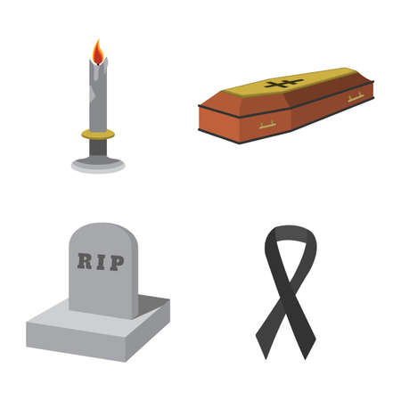 Set of funeral cartoon icon. Isolated vector illustration on white background.のイラスト素材