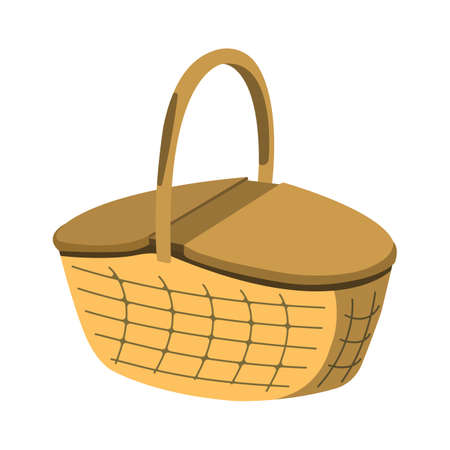 Picnic Basket icon. BBQ and Picnic label on white Background.  Cartoon style. Vector Illustration.のイラスト素材