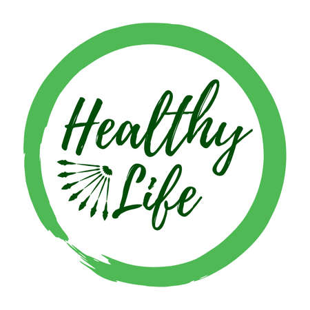 Healthy Life label. Eco style and Wellness Lifestyle badges. Vector illustration icon with Sunburst.のイラスト素材