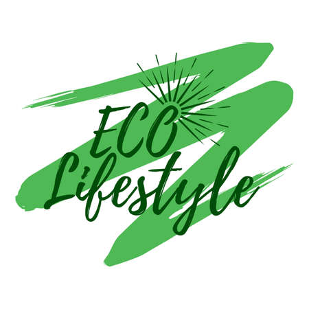 ECO Lifestyle label. Eco style and Wellness Life. Healthy Lifestyle badges. Vector illustration icon with Sunburst.のイラスト素材