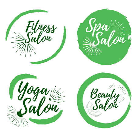 Set of Yoga club, Spa center and Sport salon label. Healthy Lifestyle badges. Vector illustration icon with Sunburst.のイラスト素材