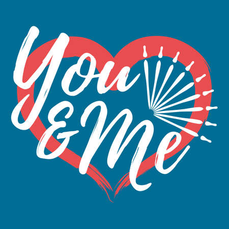You and me with heart label. Font with brush. Valentines day badges. Vector illustration icon.のイラスト素材