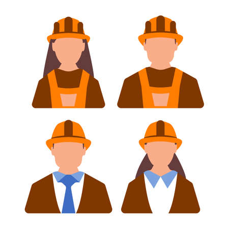 Female and Male engineer worker icon. Woman and Man worker. Cartoon style. Vector Illustrationのイラスト素材