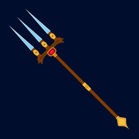 Trident icon. Label of fantasy and medieval weapon. Cartoon style. Vector illustration icon.のイラスト素材