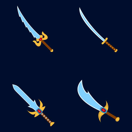 Set of weapon icon. Label of fantasy and medieval weapon. Cartoon style. Vector illustration icon.のイラスト素材