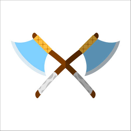 Medieval Axe Icon and Label Flat style Vector illustrationのイラスト素材