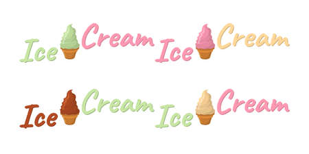 Set of Ice Cream Cartoon Icon. Summer Sundae Logo and Label for Ice Cream Shop. Vector Illustration.のイラスト素材