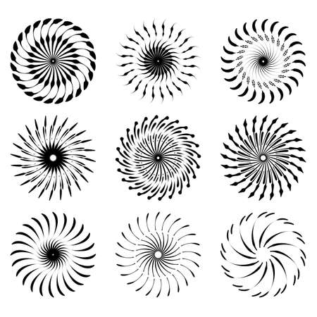 Set of Retro Sun Burst Shapes. Vintage logo, labels, badges. Vector design element isolated. Minimal black firework burst.のイラスト素材