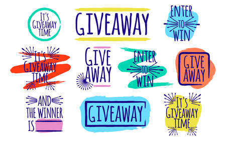 Giveaway Set of banner concept for web, gift card and postcard calligraphy. Template for Greetings, Congratulations, Housewarming posters, Invitations, Photo overlays. Vector illustration.のイラスト素材