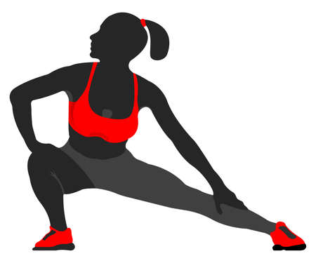 Woman Fit Pose and Icon. Sport Silhouette label for Web on background. Simple Vector Illustration.のイラスト素材
