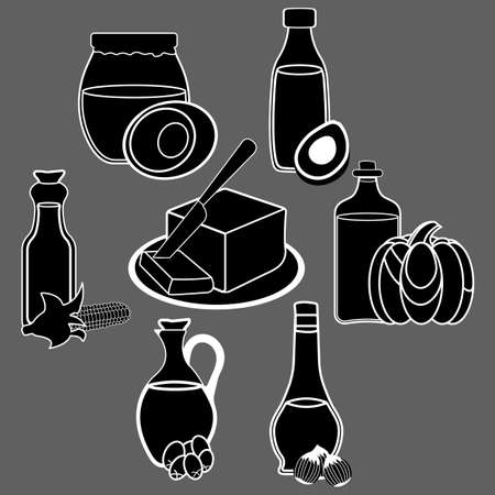 Set of Oil, Fat, Butter Icon. Food label, for Web and Banners. Simple Vector Illustration.のイラスト素材