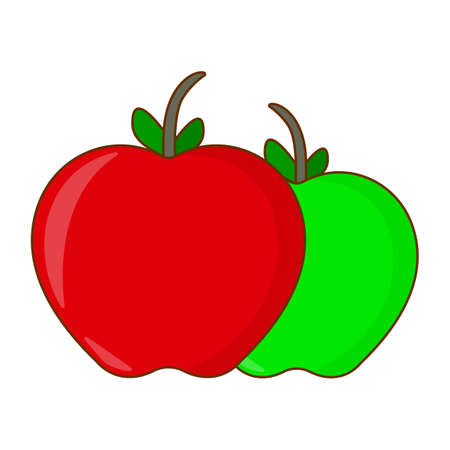 Green and Red Apple Icon. Cute Concept Label. Cartoon Vector Illustration.のイラスト素材