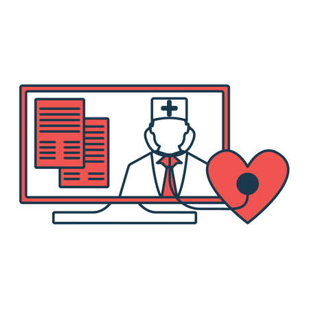 Online Doctor Icon. Concept for Healthcare Medicine and Lifestyle. Outline Virtual Doctor. Medical Symbol, Icon and Badge. Simple Vector illustration.のイラスト素材