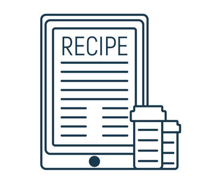 Online Recipe Icon. Concept for Healthcare Medicine and Lifestyle. Outline Virtual Doctor. Medical Symbol, Icon and Badge. Simple Vector illustration.のイラスト素材