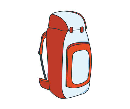 Camping Backpack Icon. Concept for Outdoor and Hike Trip. Stuff for Survival. Cartoon Style. Travel Symbol, Icon and Badge. Simple Vector illustration.のイラスト素材