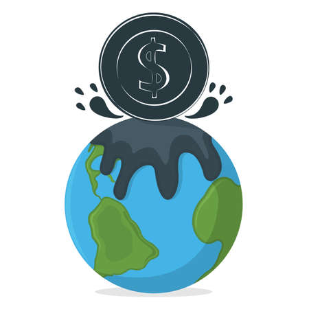 Oil Pollution Concept Icon and Label. Earth Pollution by Petroleum. Technogenic Catastrophe Symbol, Icon and Badge. Cartoon Vector illustration.のイラスト素材