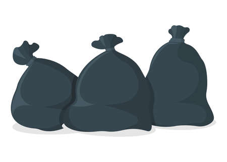 Trash Bag Icon. Black Garbage Bag on white Background. Symbol, Icon and Badge. Cartoon Vector illustration.のイラスト素材