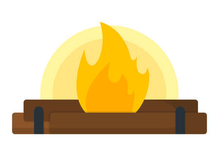 Campfire, bonfire icon. Open Fire on White Background. Tourism Web Icon, Banner, Symbol. Cartoon Vector illustration.のイラスト素材
