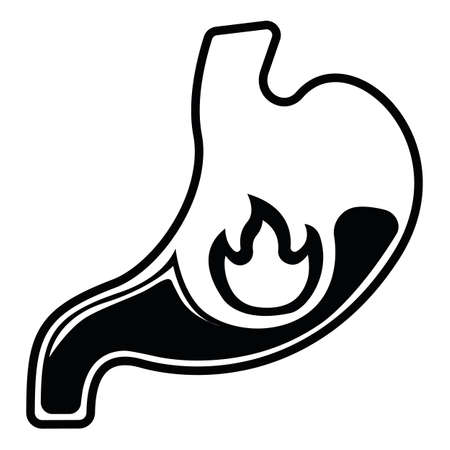 Heartburn Stomach Concept Icon and Label. Health Research Symbol, Icon and Badge. Simple Black Vector illustration.のイラスト素材