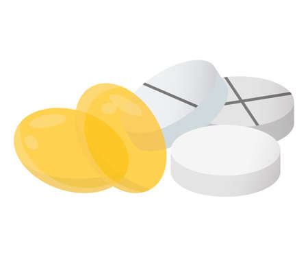 Pill and Dragee Concept Icon and Label. Health Research Symbol, Icon and Badge. Cartoon Vector illustration.のイラスト素材