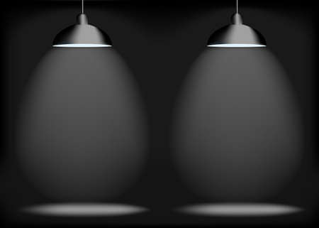 Black Abstract Background Spotlight on Stage with Scenic Light. Lighted Stage, Scene, Podium Concept. Realistic 3d Vector illustration and Art.のイラスト素材