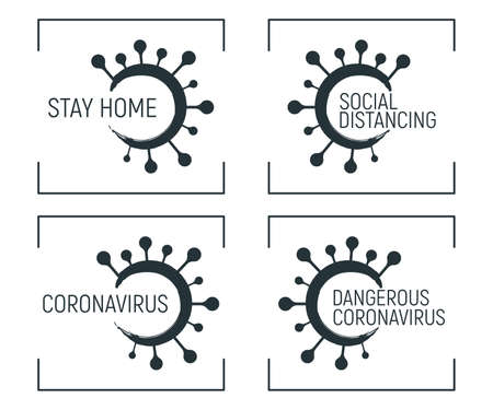 Epidemic coronavirus font label, concept vector illustration, isolated on white. Quotation social distancing banner, stay home, antivirus propaganda. Self isolation, quarantine.のイラスト素材