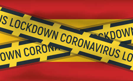 Spain flag, coronovirus lockdown, covid 19, world epidemic, pandemic. National flag banner and template. Realistic, 3D vector illustration, art with wave effect.のイラスト素材