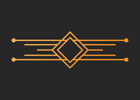 Vintage vector illustration, concept golden geometric figure line and design frame retro label. Decoration background banner, luxury elegant graphic logo. Isolated on black.のイラスト素材