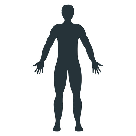 Male human character, people man front side body silhouette, isolated on white, flat vector illustration. Black mannequin people scale concept.のイラスト素材