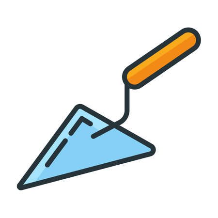 Concept spatula construction tool icon, trowel toolkit professional instrument flat line vector illustration, isolated on white. Renovation house stuff, builder device.のイラスト素材