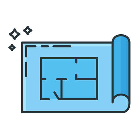 Blueprint construction building house icon, concept engineering drawing plan flat line vector...
