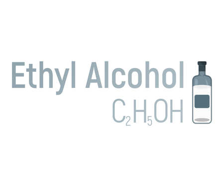 Ethyl spirit alcohol concept chemical formula icon label, text font vector illustration, isolated on...