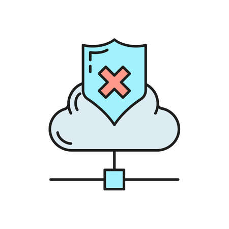 Data exchange cloud icon, protect remote info storage, database computer technology information outline flat vector illustration, isolated on white. Concept modern web server tool security.のイラスト素材