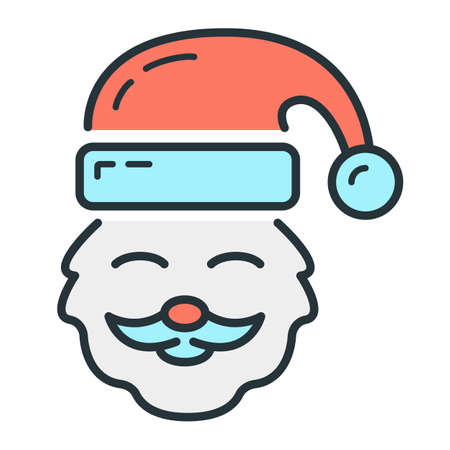 Concept happy new year, merry christmas santa claus face icon, cartoon xmas label holiday winter time flat vector illustration, isolated symbol on white.のイラスト素材
