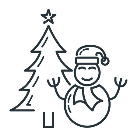 Concept happy new year and merry christmas outline icon, xmas label holiday winter time flat vector illustration, isolated symbol on white.のイラスト素材