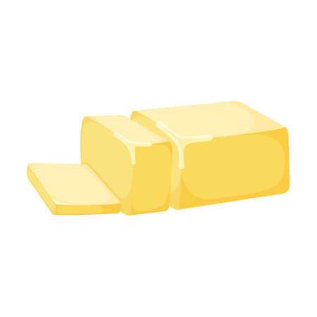 Milk product natural ingredient butter or margarine icon, concept cartoon organic dairy breakfast food vector illustration, isolated on white. High calorie creamery fat product.のイラスト素材