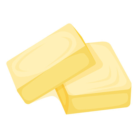 Milk product natural ingredient butter or margarine icon, concept cartoon organic dairy breakfast food vector illustration, isolated on white. High calorie creamery fat product.のイラスト素材