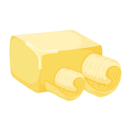 Milk product natural ingredient butter or margarine icon, concept cartoon organic dairy breakfast food vector illustration, isolated on white. High calorie creamery fat product.のイラスト素材