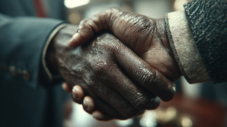 Two businessmen shaking hands after reaching an agreement during a business meeting, symbolizing trust and partnershipの素材