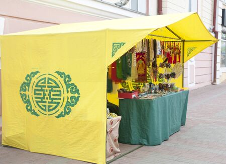 Shop with Buddhist souvenirs on Lenin Road in Ulan-Ude cityのeditorial素材