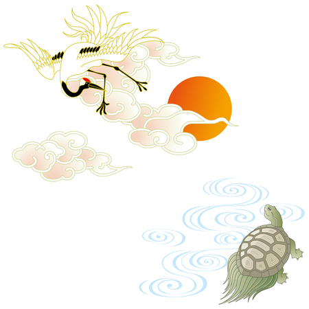 crane and turtleのイラスト素材