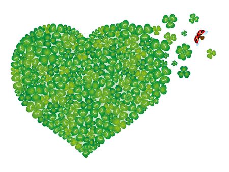 heart-shaped green clover leaves, isolated on white backgroundのイラスト素材