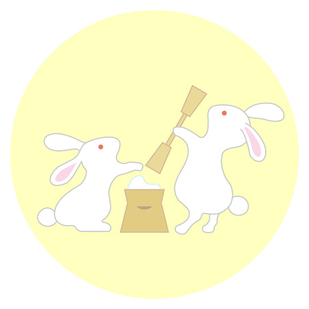 Rabbits making rice cake at moonlight party.のイラスト素材