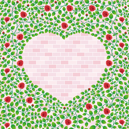 Red rose flowers on the pink brick wall.のイラスト素材