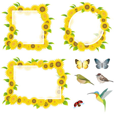 Set of sunflower framesのイラスト素材