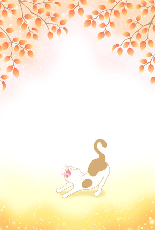 yawning cat in autumn forestのイラスト素材
