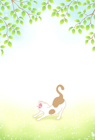 yawning cat in forestのイラスト素材